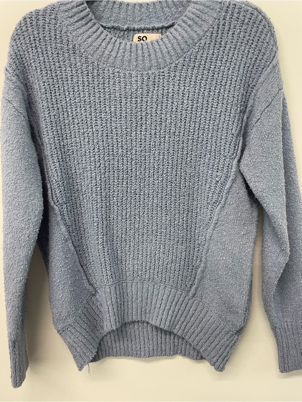 SO Women's Powder Blue Textured Crewneck Sweater